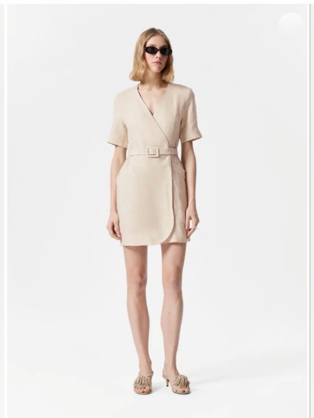 & Other Stories Beige Wrap Mini Dress with Belt.